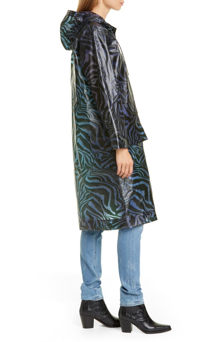 Ganni Tiger Print Water Repellent Biodegradable Raincoat, Alternate, color, 