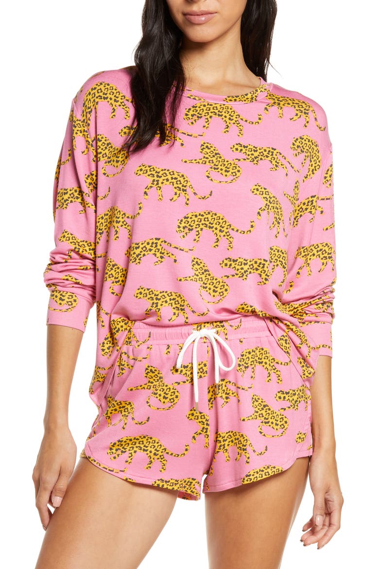 Play It Cool Short Pajamas, Main, color, BUBBLEGUM LEOPARD