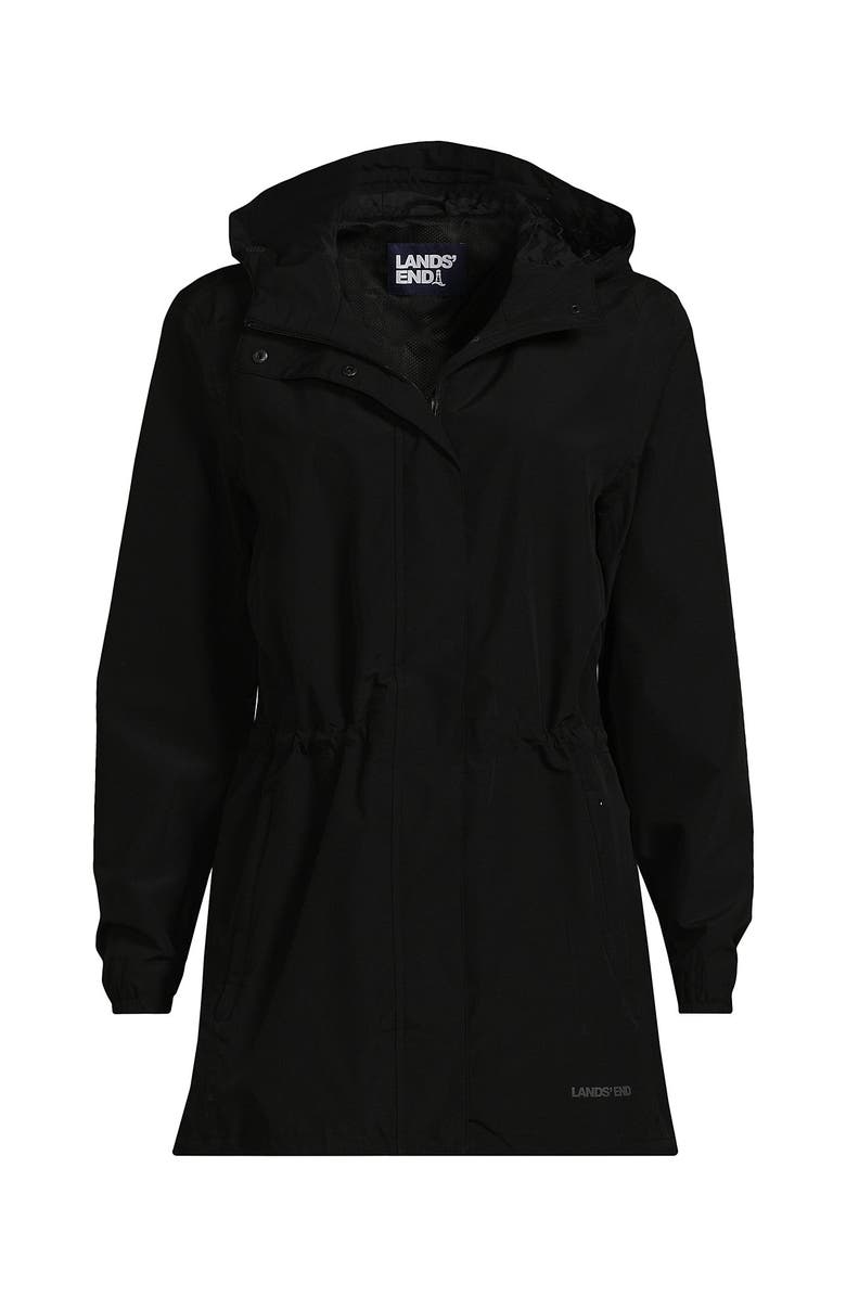 Lands' End Plus Size Print Waterproof Hooded Packable Raincoat, Alternate, color, Black