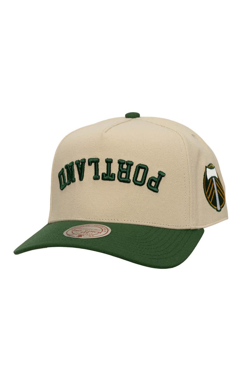 Mitchell & Ness Men's Mitchell & Ness Cream/Green Portland Timbers Upside Down Pro Pinch Snapback Hat, Main, color, Cream