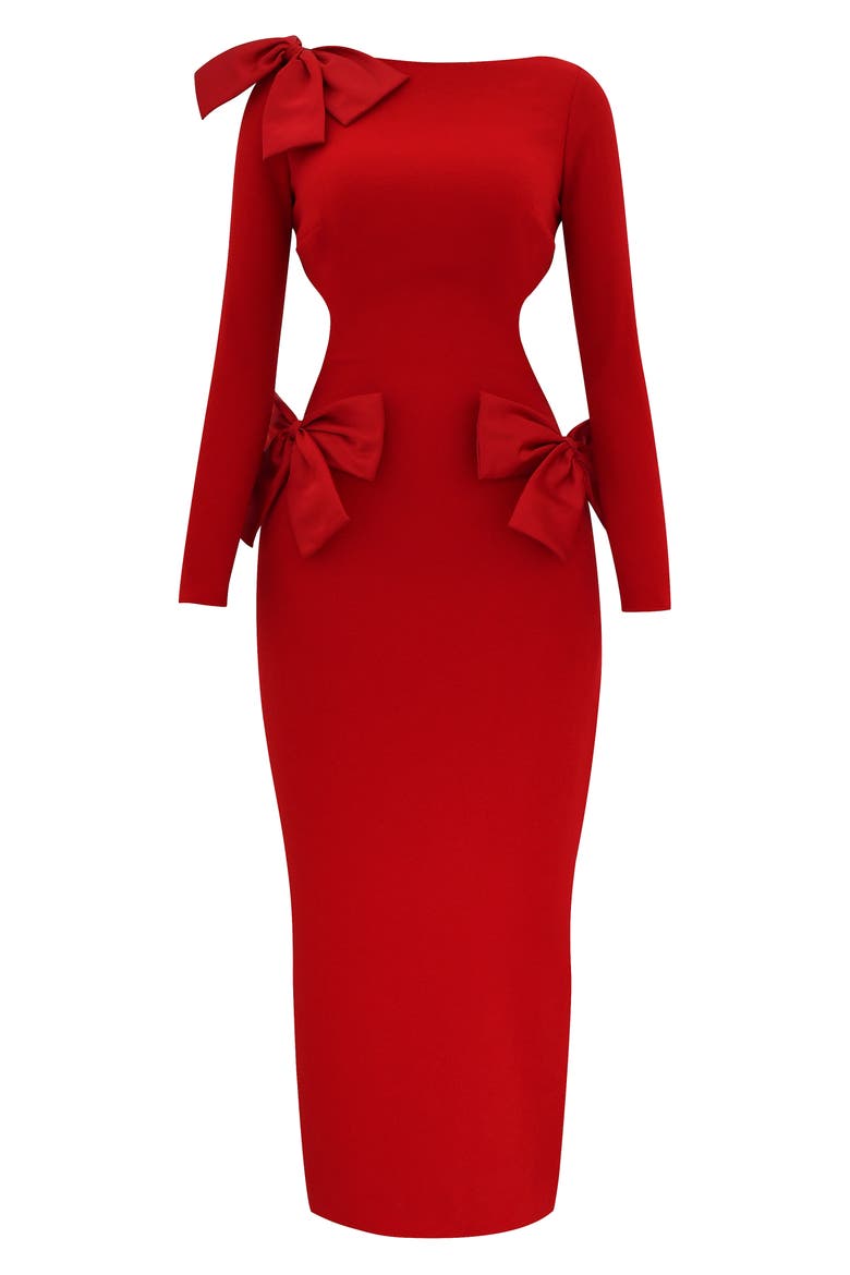 Lavele Long Sleeve Crepe Dress, Alternate, color, TRUE RED