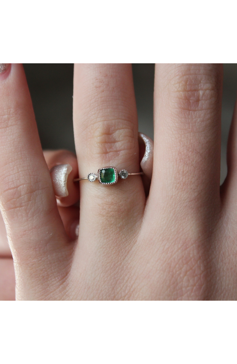 LuvMyJewelry Cushion Cut Emerald & Diamond Birthstone Ring in 14K Gold, Alternate, color, White Gold