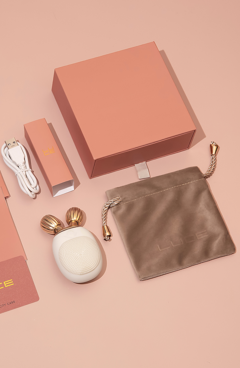 LUCE BEAUTY Dual-Sided Cleansing Face Brush, Massager & Roller - Travel-Friendly, Alternate, color, Ivory