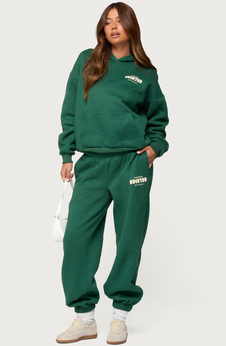 EDIKTED Lounge Edit Logo Graphic Hoodie, Alternate, color, Green