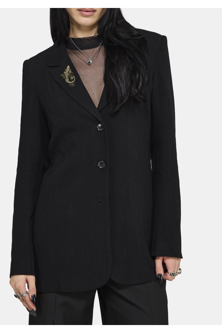 Ellis Embroidered Longline Blazer, Main, color, Black