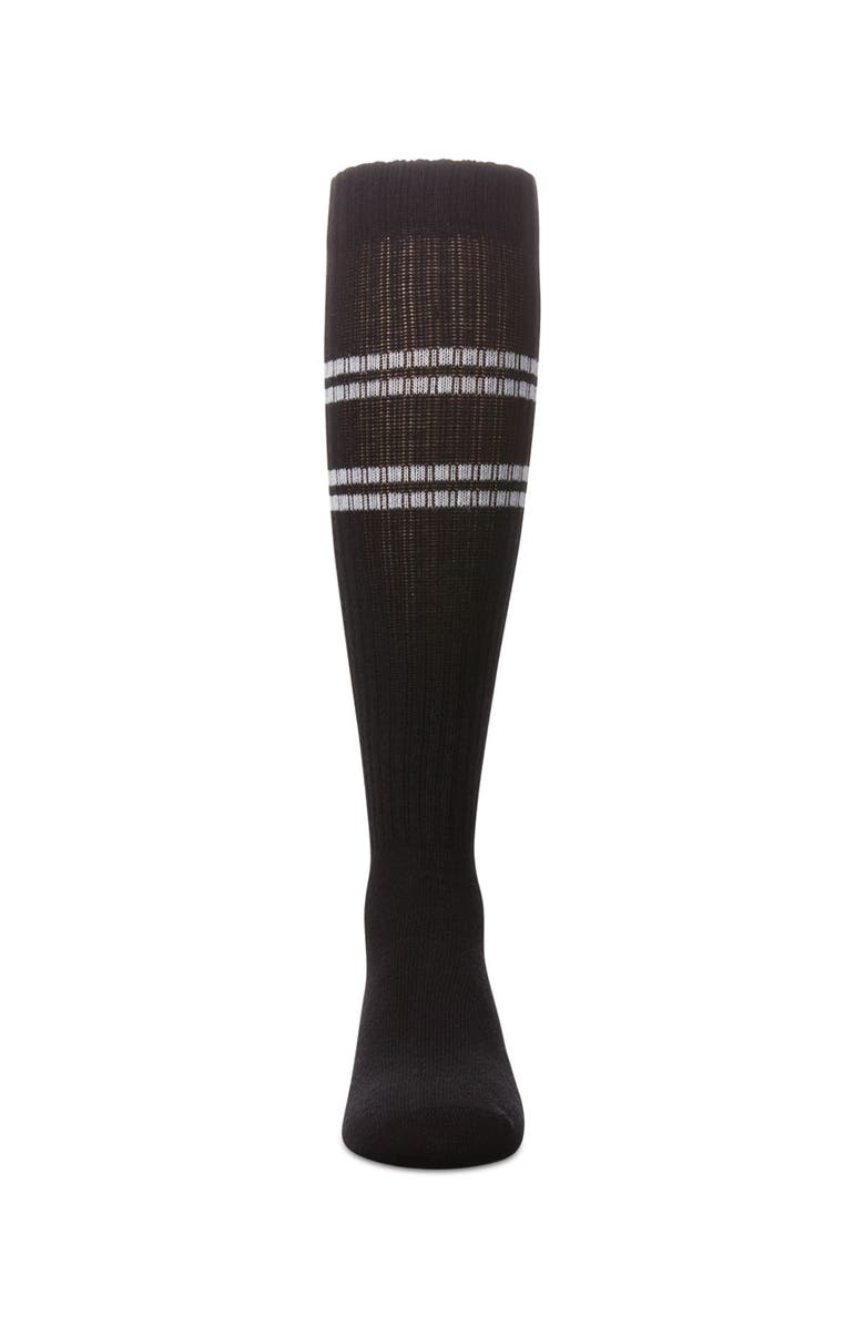 MeMoi Ribbed Athletic Stripe Knee High Socks, Alternate, color, Black
