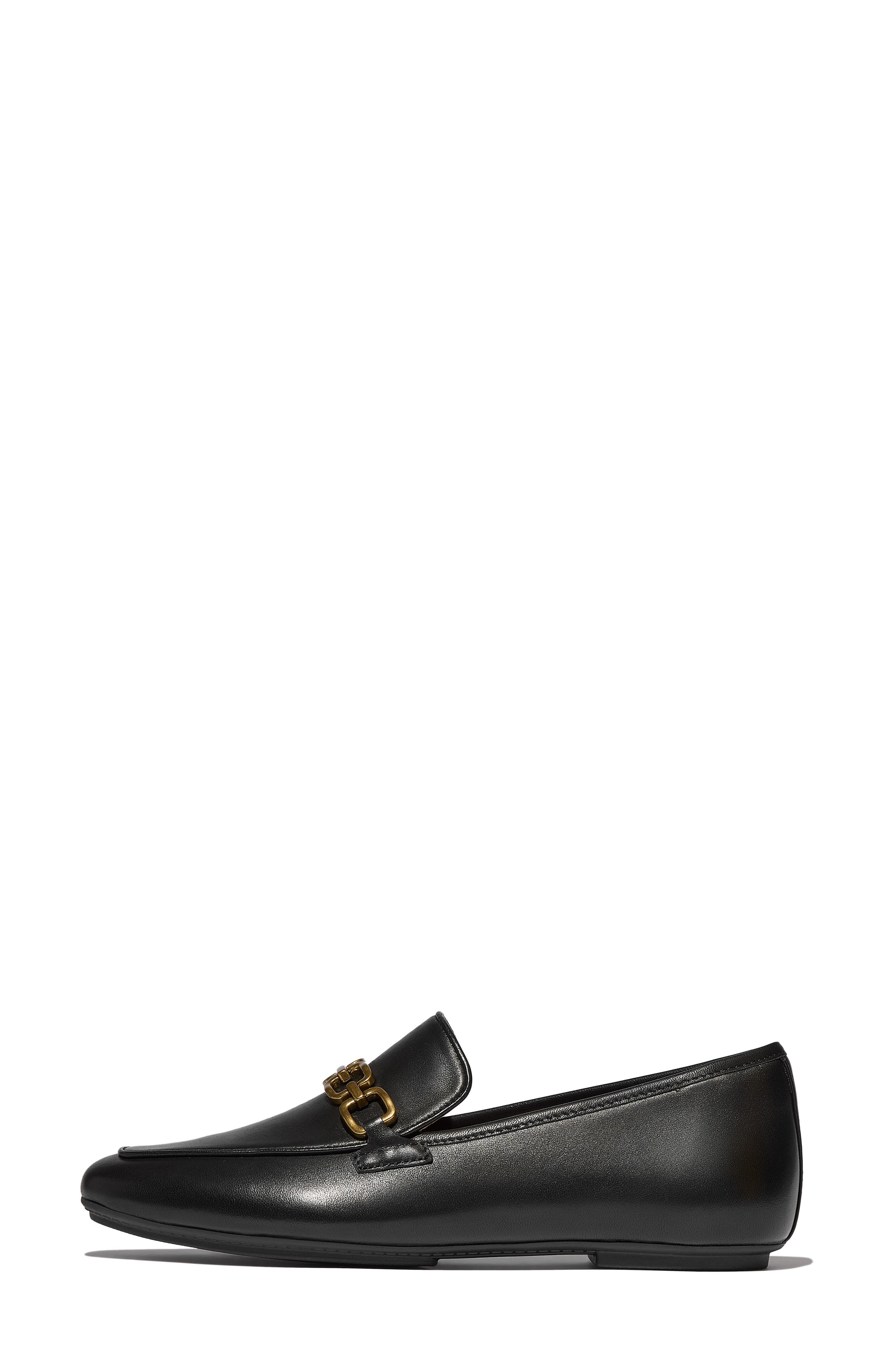 Delicato Square Chain Leather Loafer, Alternate, color, BLACK