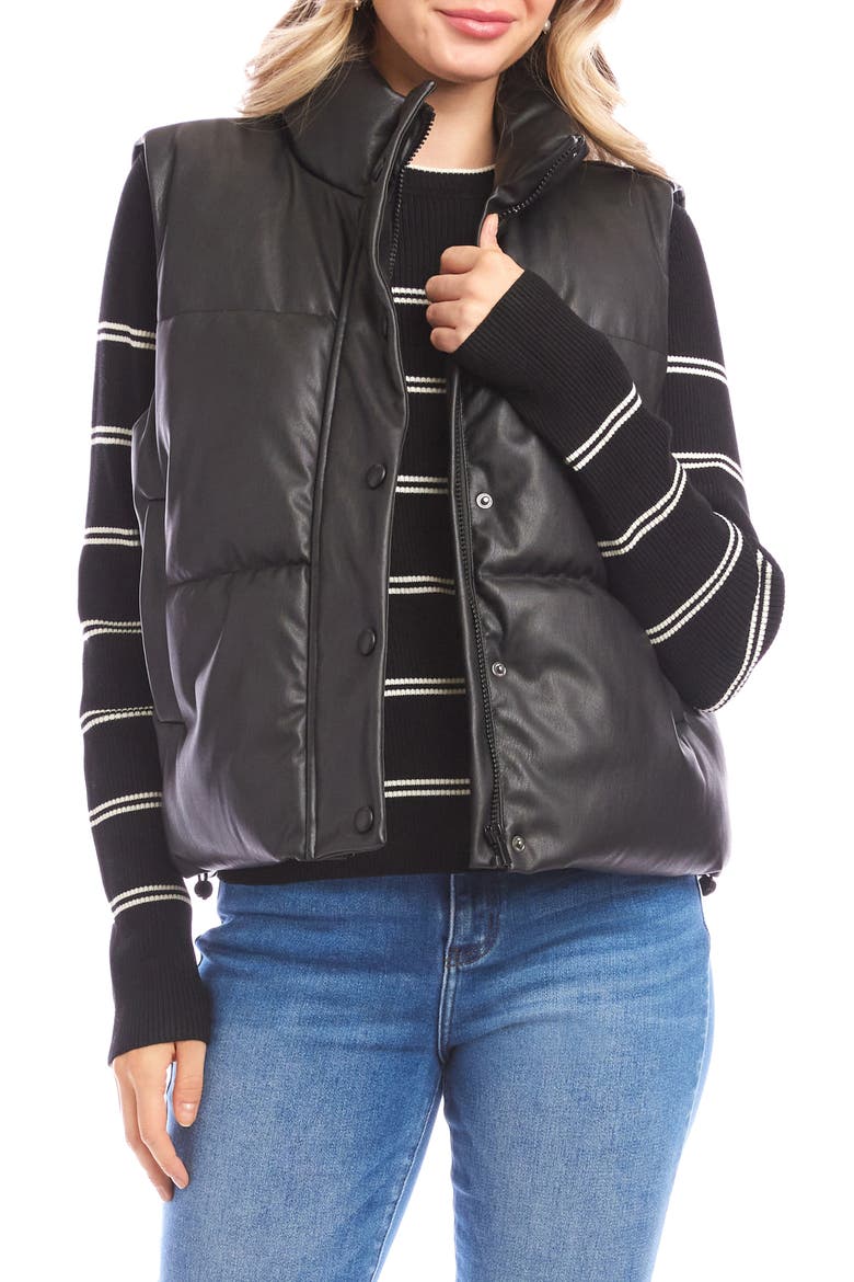 Quilted Faux Leather Puffer Vest, Main, color, BLACK