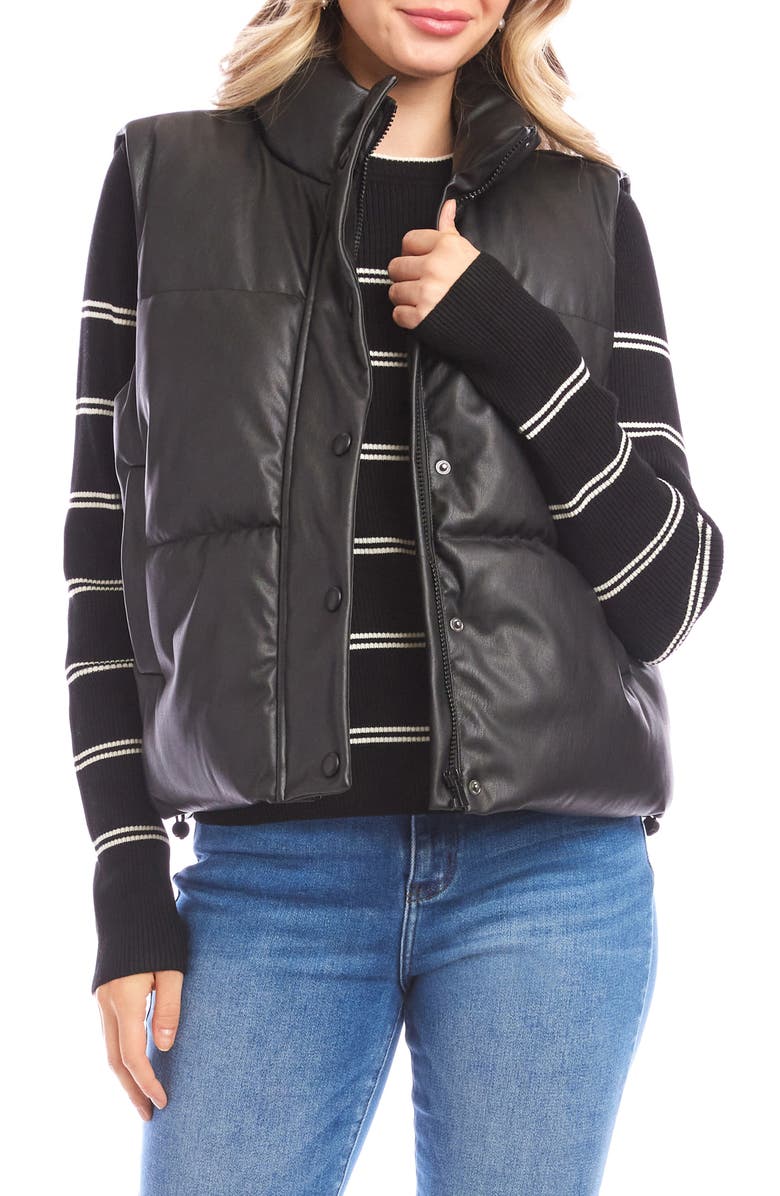 Karen Kane Quilted Faux Leather Puffer Vest, Main, color, Black