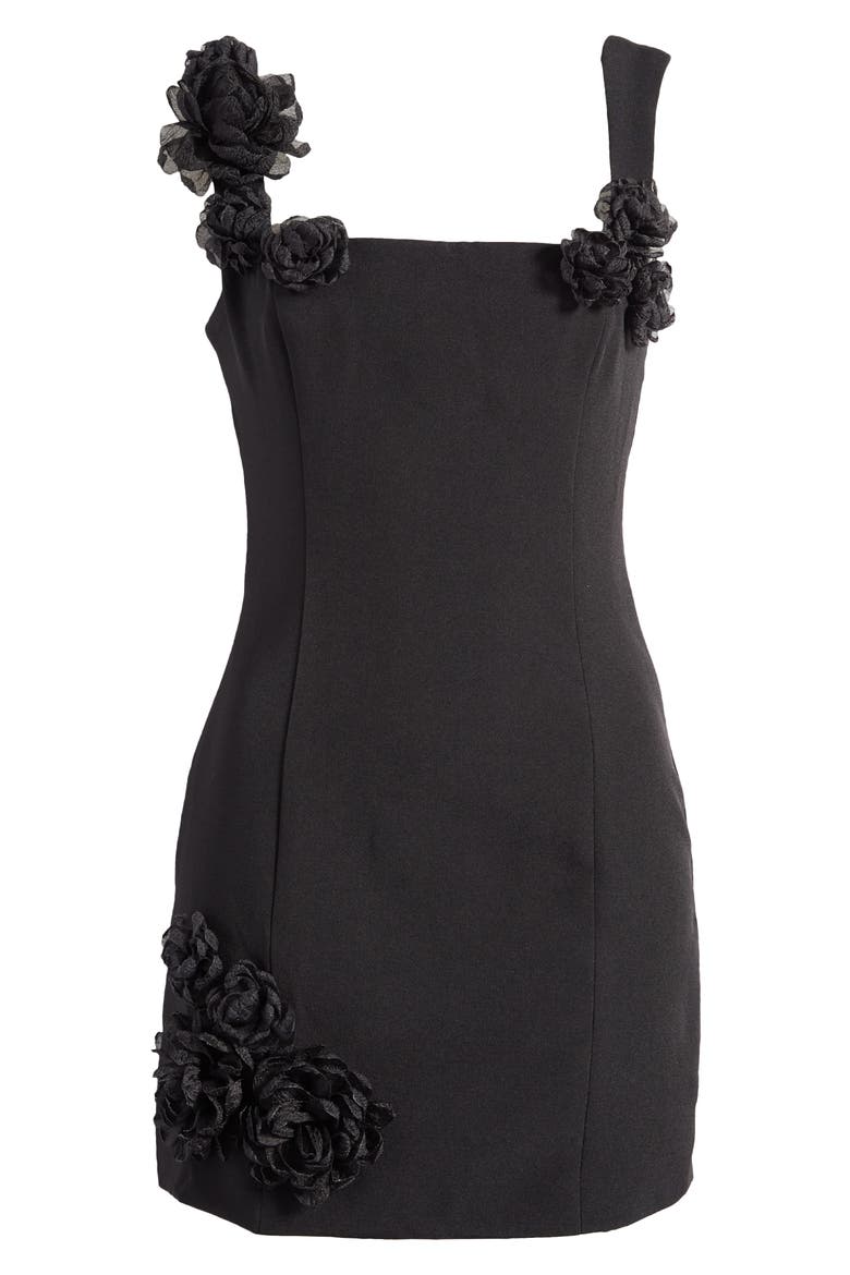 Trompe Rosette Minidress, Alternate, color, BLACK