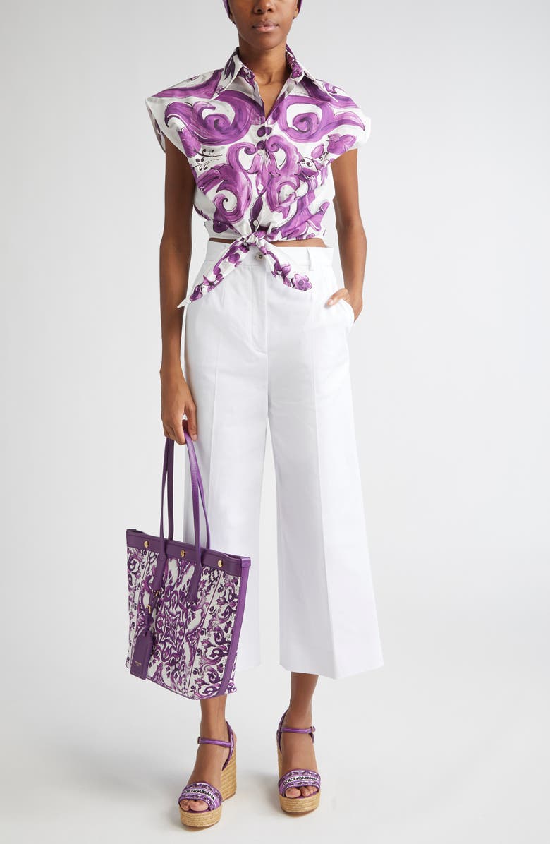 Dolce&Gabbana Majolica Print Cotton Poplin Shirt, Alternate, color, Ip3tn Mix Maiolica Viola