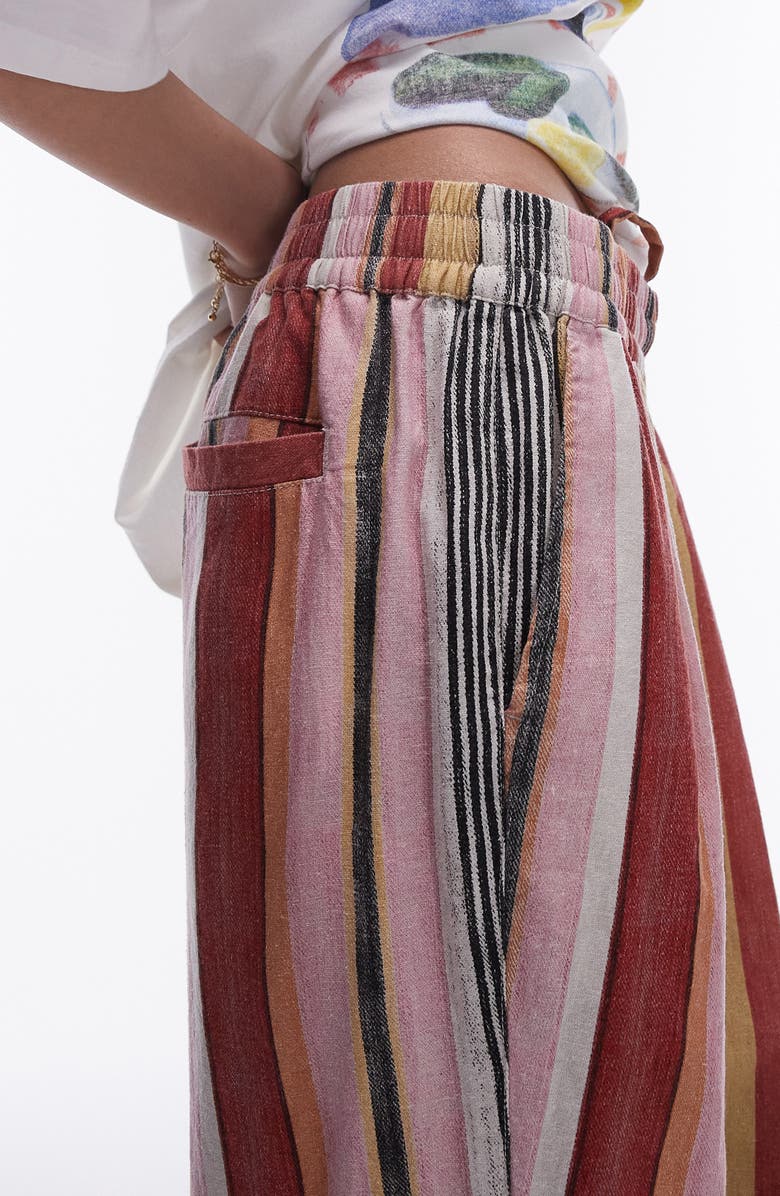 Topshop Stripe Linen Blend Wide Leg Pants, Alternate, color, Red Multi