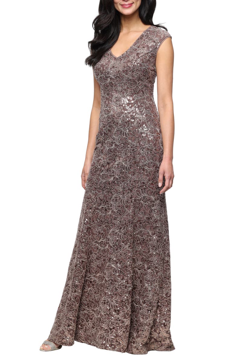 Alex Evenings Sequin Corded Lace Trumpet Gown, Main, color,