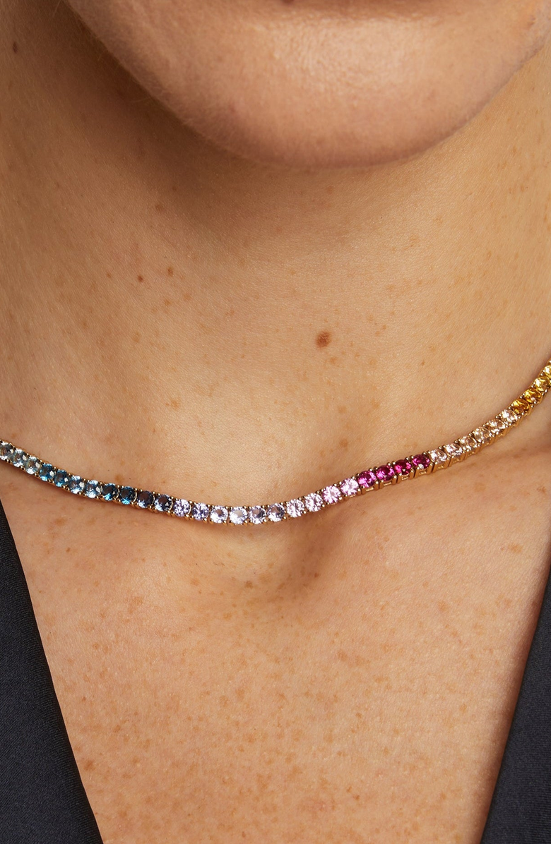 Aurate New York Ombré Rainbow Tennis Necklace, Alternate, color, Ombré Rainbow