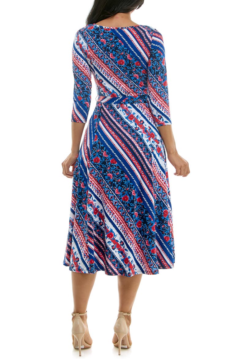 Floral Stripe Three-Quarter Sleeve A-Line Dress, Alternate, color, RED BLUE MULTI