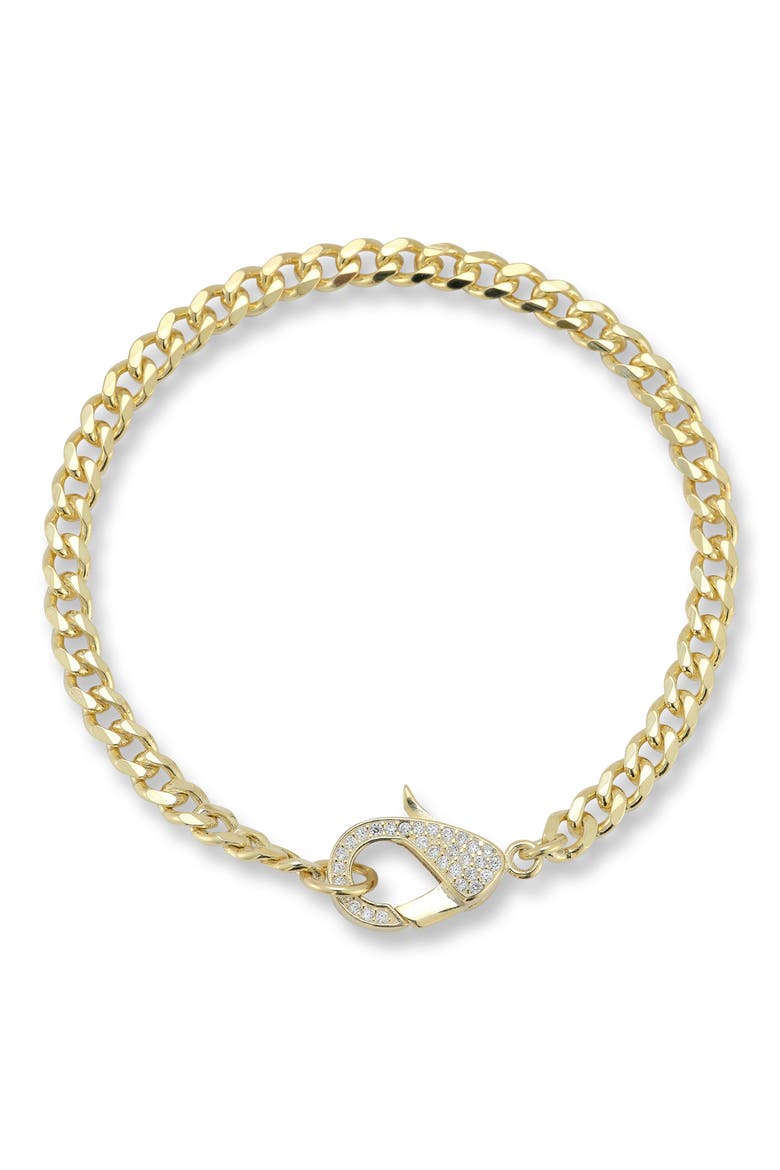 Pavé Cubic Zirconia Clasp Curb Chain Bracelet, Main, color, GOLD