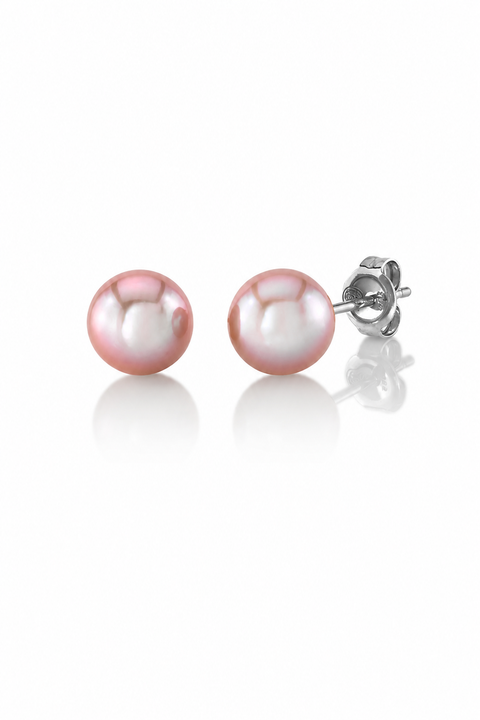 8mm Pink Freshwater Round Pearl Stud Earrings