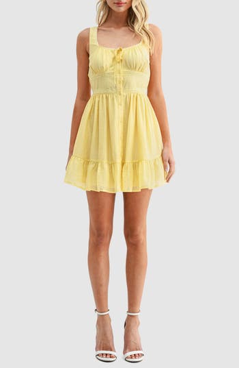 Lush Square Neck Button Front Minidress in Yellow at Nordstrom Rack, Size X-Large