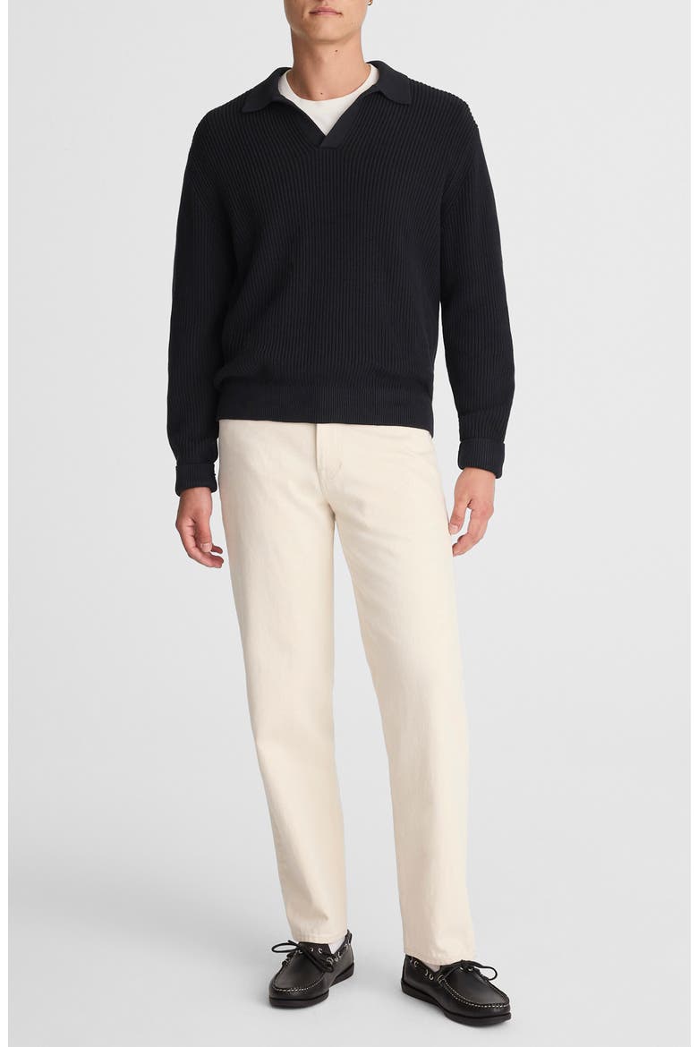 Cotton Shaker Stitch Johnny Collar Polo Sweater, Alternate, color, WASHED BLACK
