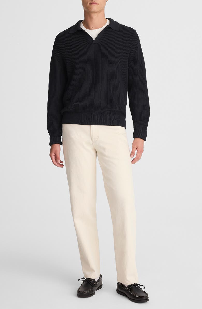 Madewell Cotton Shaker Stitch Johnny Collar Polo Sweater, Alternate, color, Washed Black