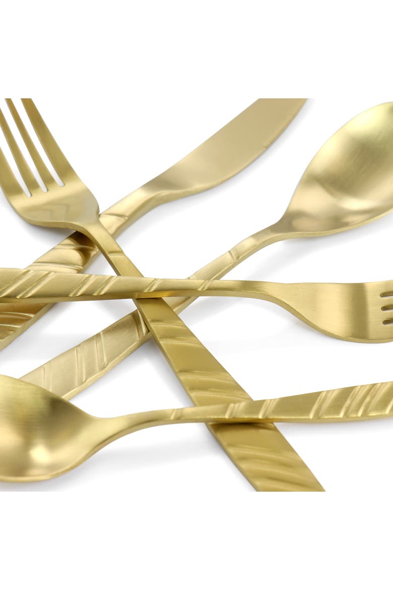 La Vague 20 Piece Flatware Utensil Set, Stainless Steel Silverware Metal Service for 4, Alternate, color, Matte Gold
