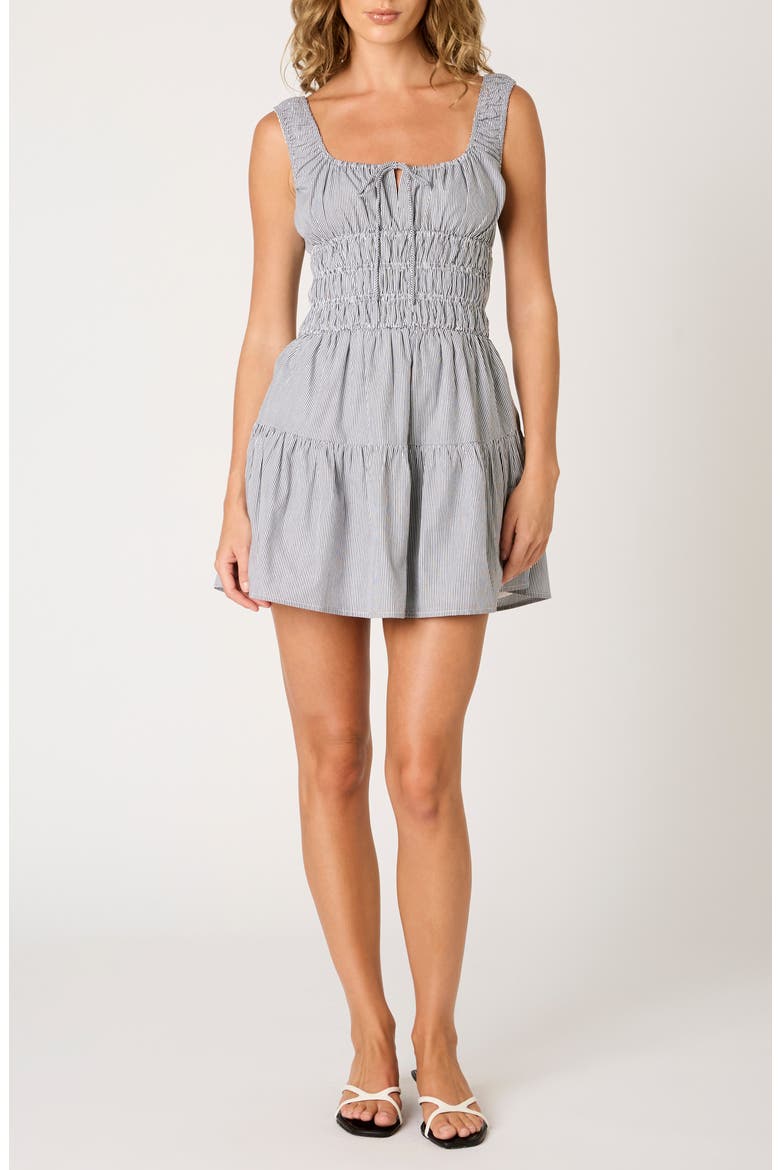 Salt Stripe Cotton Mini Sundress, Alternate, color, BLACK
