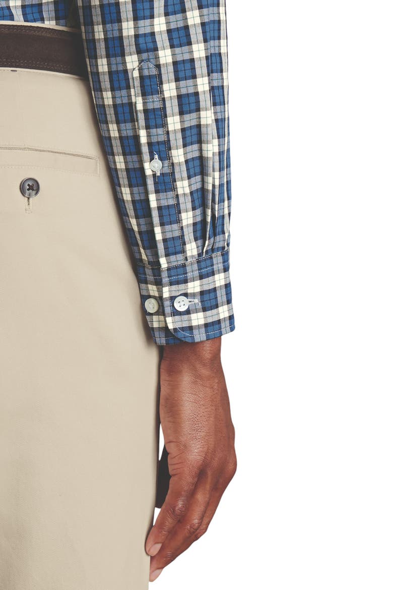 Slim Fit Plaid Check Non-Iron Stretch Poplin Shirt, Alternate, color, Ocean Blue
