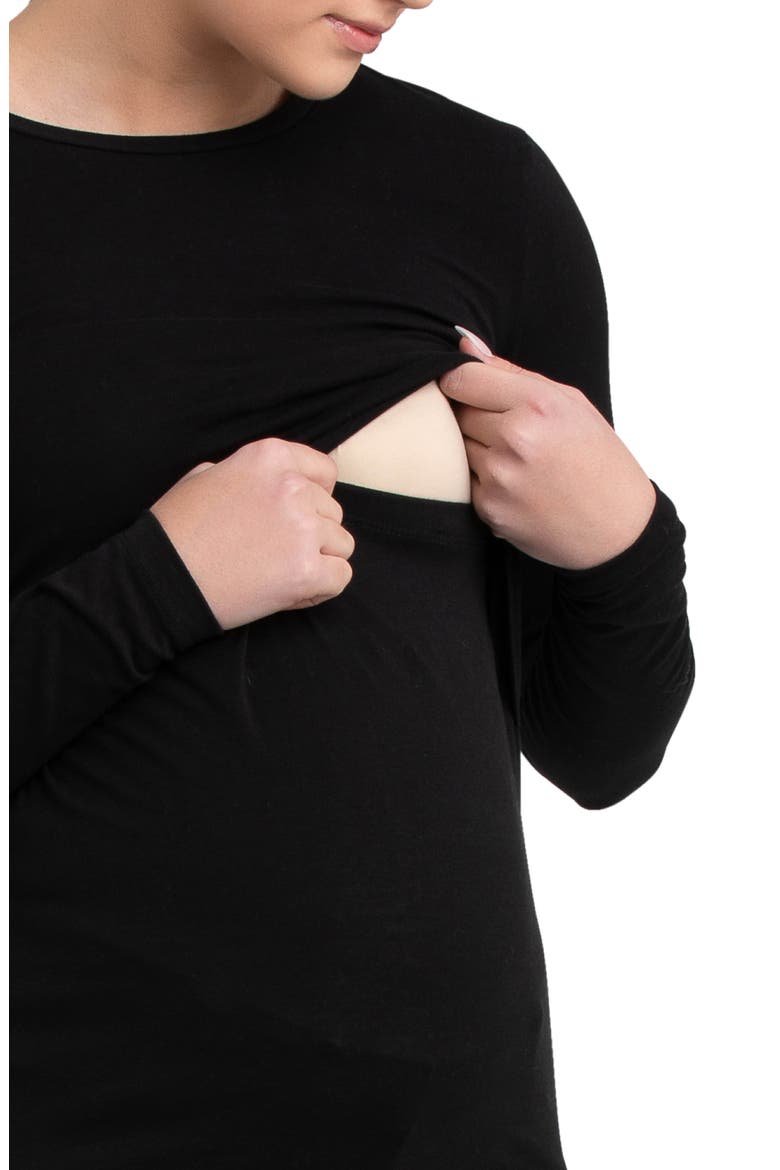 Stretch Organic Cotton Maternity/Nursing Top, Alternate, color, BLACK
