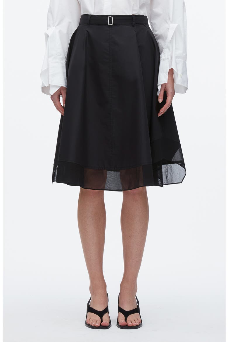 Belted A-Line Chiffon Skirt, Main, color, BLACK