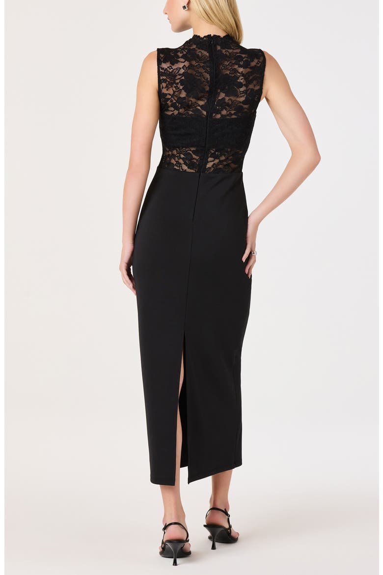 Cathia Lace Bodice Midi Dress, Alternate, color, BLACK