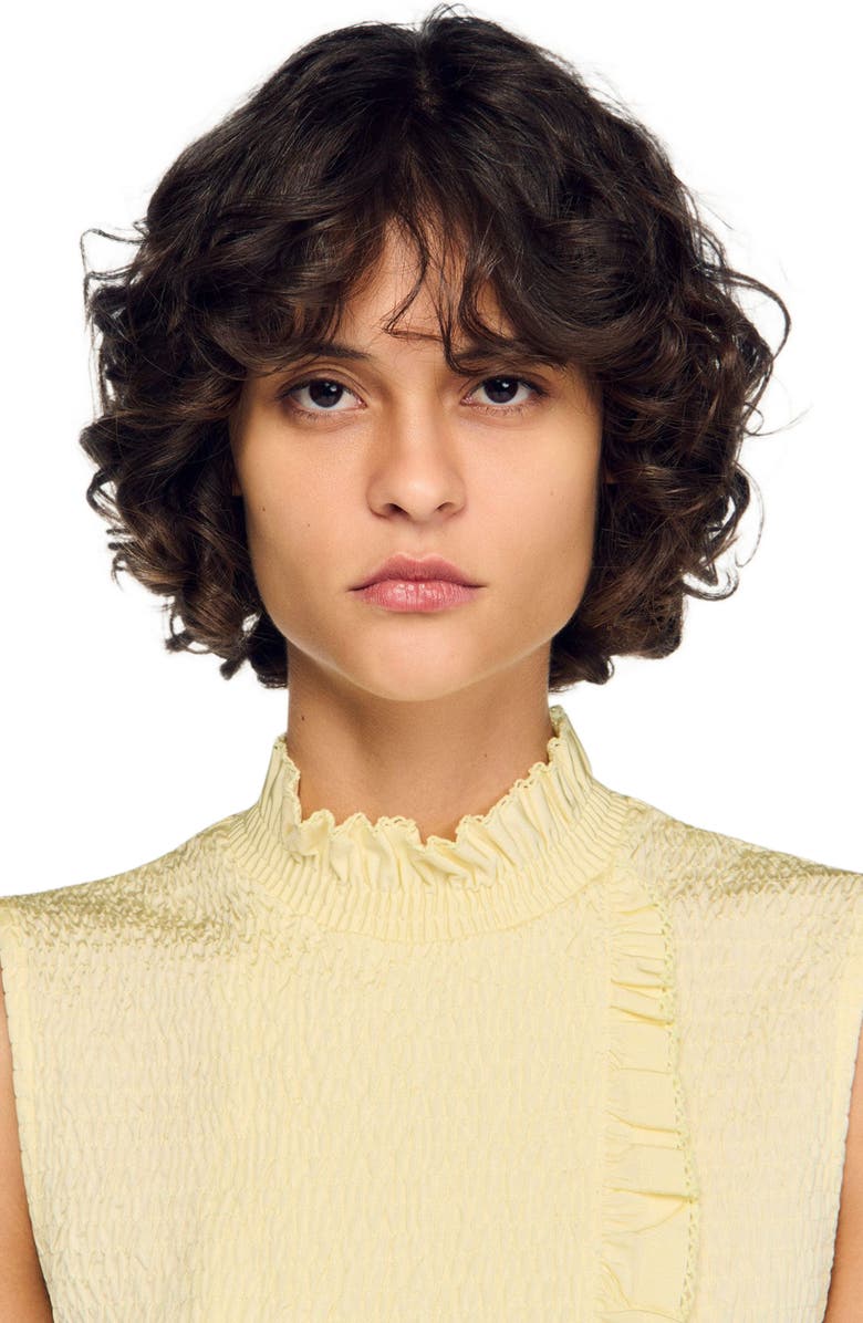 SANDRO Ruffled smocked top, Alternate, color, Light Yellow