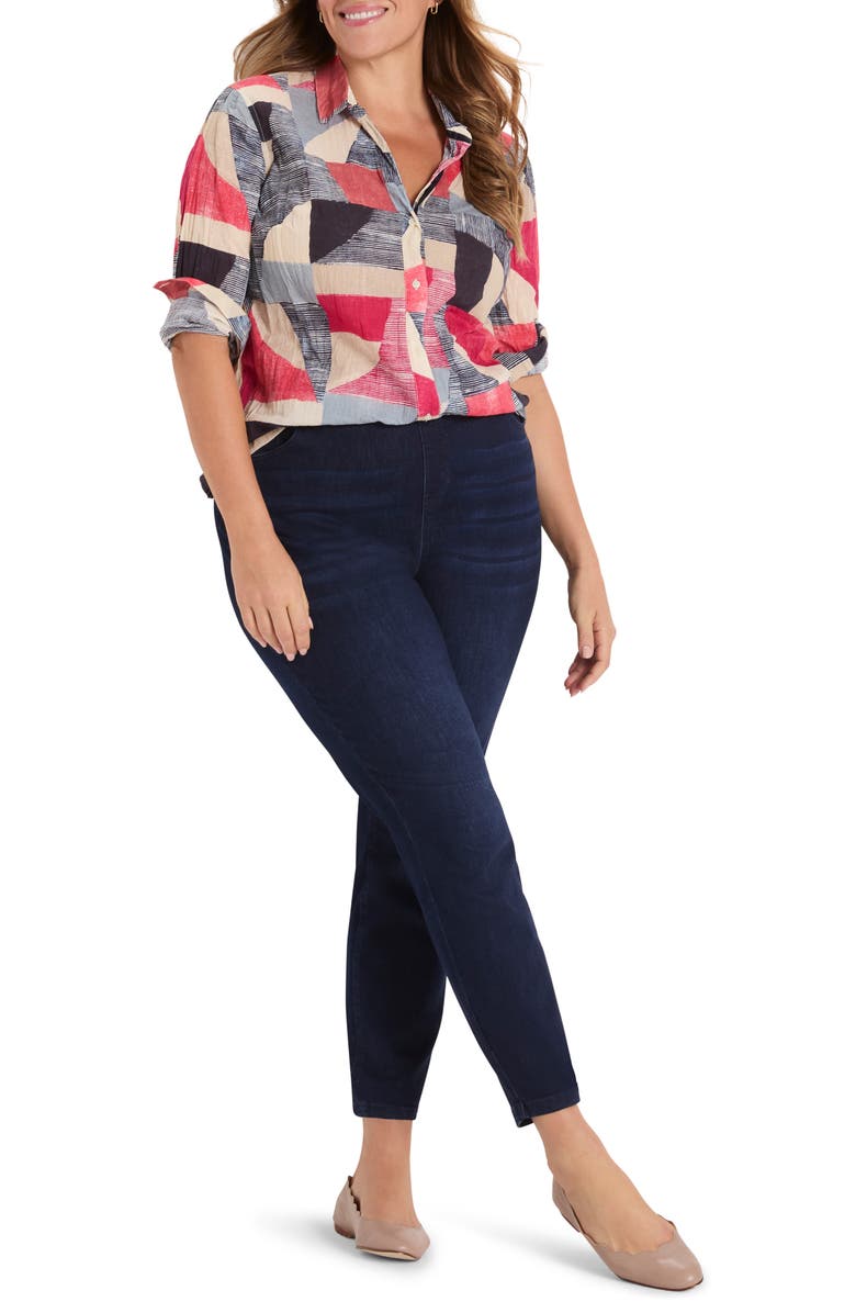 NIC+ZOE Set Sail Crinkle Cotton Button-Up Shirt, Alternate, color, Red Multi