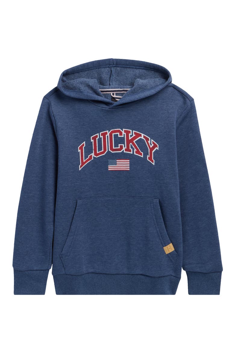 Kids' Flag Graphic Hoodie, Main, color, DARK DENIM HTHR