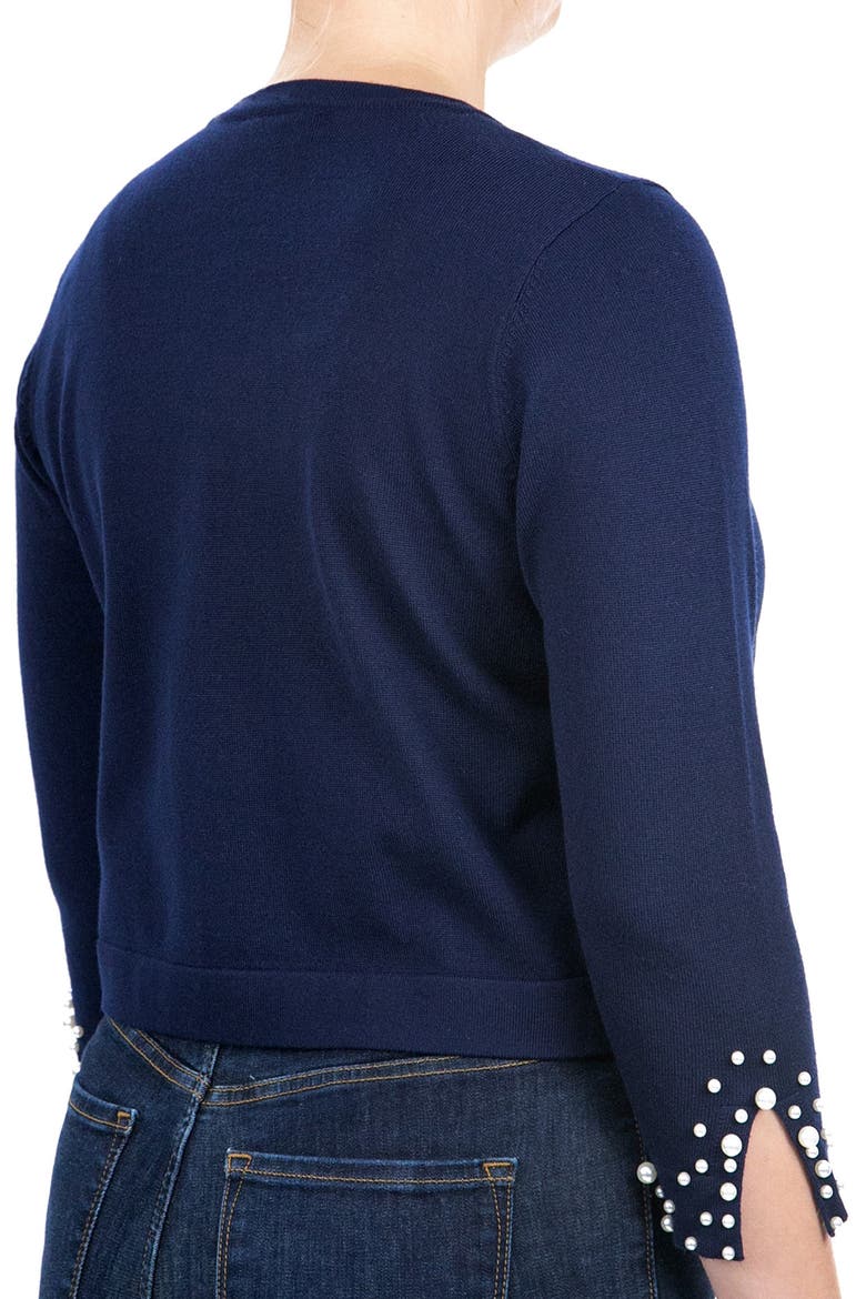 Imitation Pearl Cuff Bolero Cardigan, Alternate, color, NAVY
