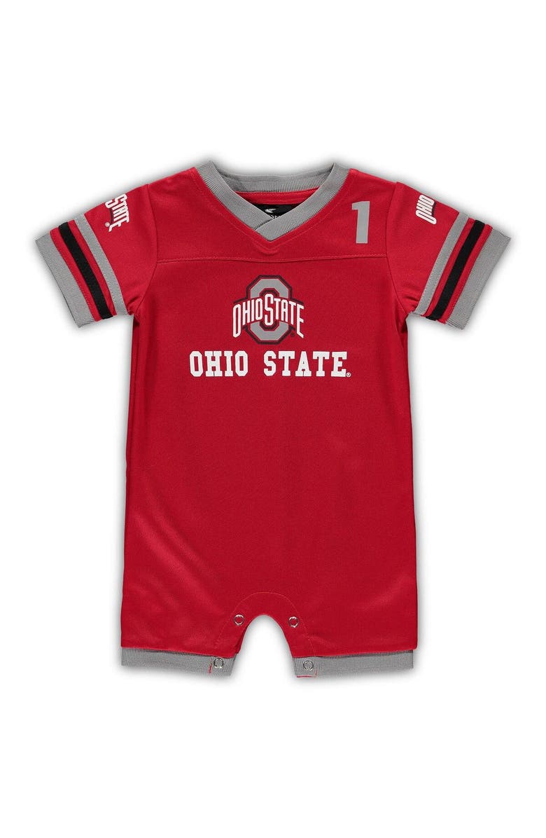 COLOSSEUM Newborn & Infant Colosseum Scarlet Ohio State Buckeyes Bumpo Football Logo Romper, Main, color, Scarlet