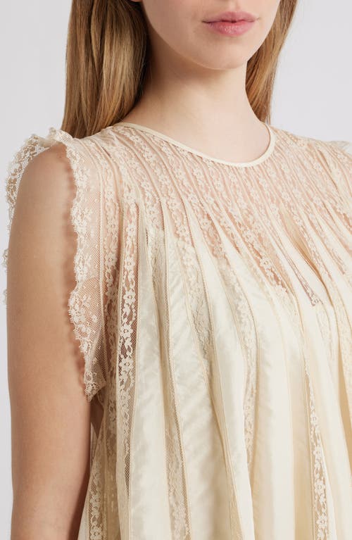 The Great . The Keepsake Lace Accent Silk Blend Sleeveless Top In White