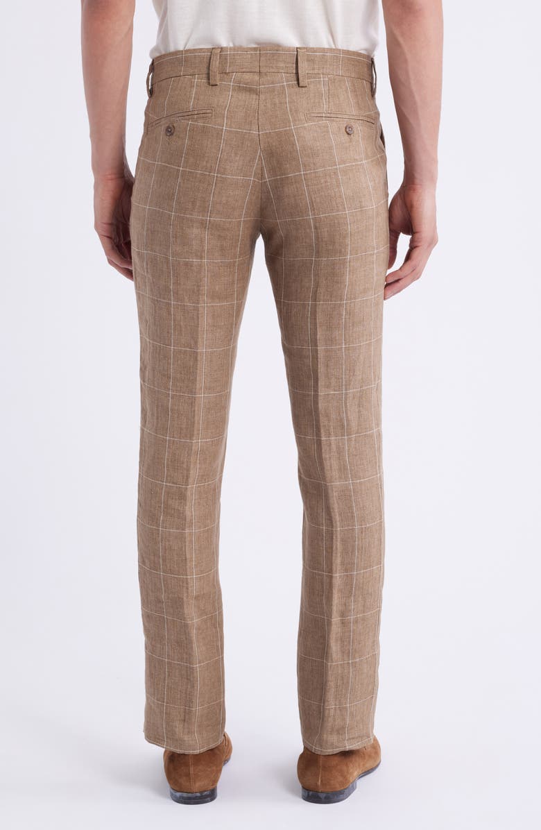 Berle Windowpane Check Linen Pants, Alternate, color, Tan