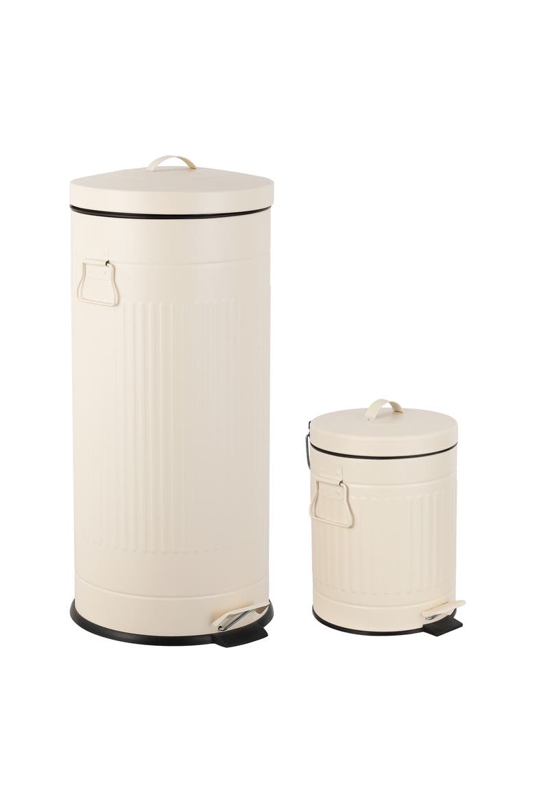 Theo Retro Step Trash Can with Soft-Close Lid and FREE Mini Trash Can, Main, color, Limestone Beige