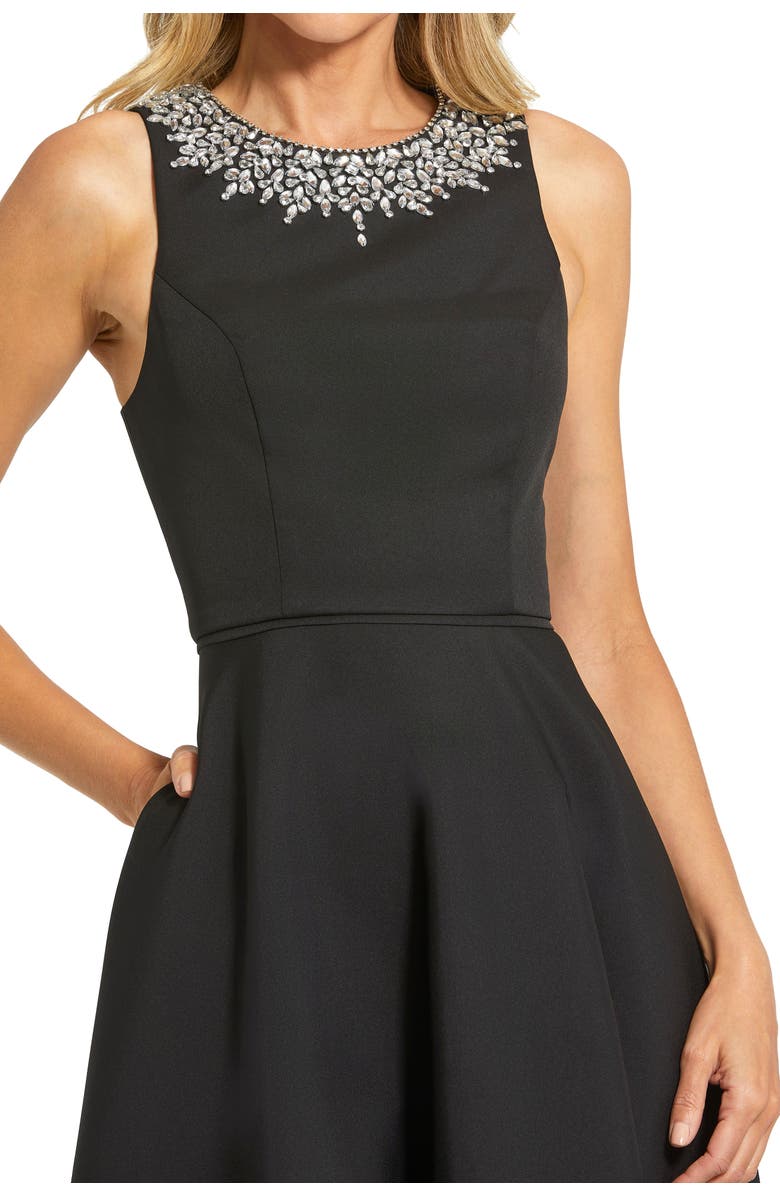 Mac Duggal Petite Crepe Embellished Neck High Low Gown, Alternate, color, Black