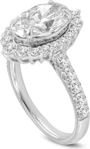 LuvMyJewelry Marcia 14K White Gold Oval Lab Grown Diamond Halo Engagement Ring - 3.8 Ct