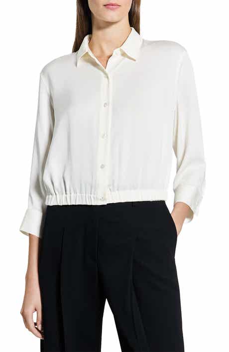 Elastic Hem Silk Button-Up Shirt