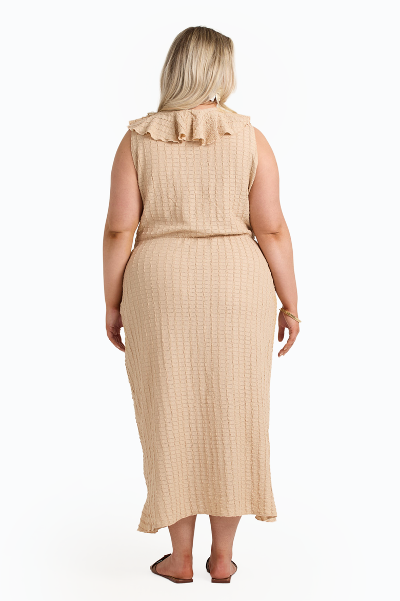 Ruffle Wrap Sleeveless Midi Dress, Alternate, color, Stone