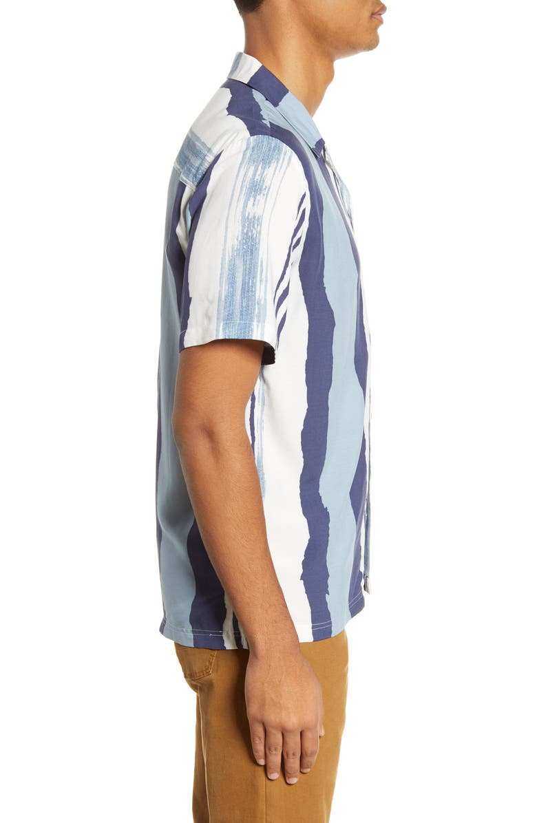 Native Youth Print Stripe Short Sleeve Button-Up Camp Shirt, Alternate, color, 