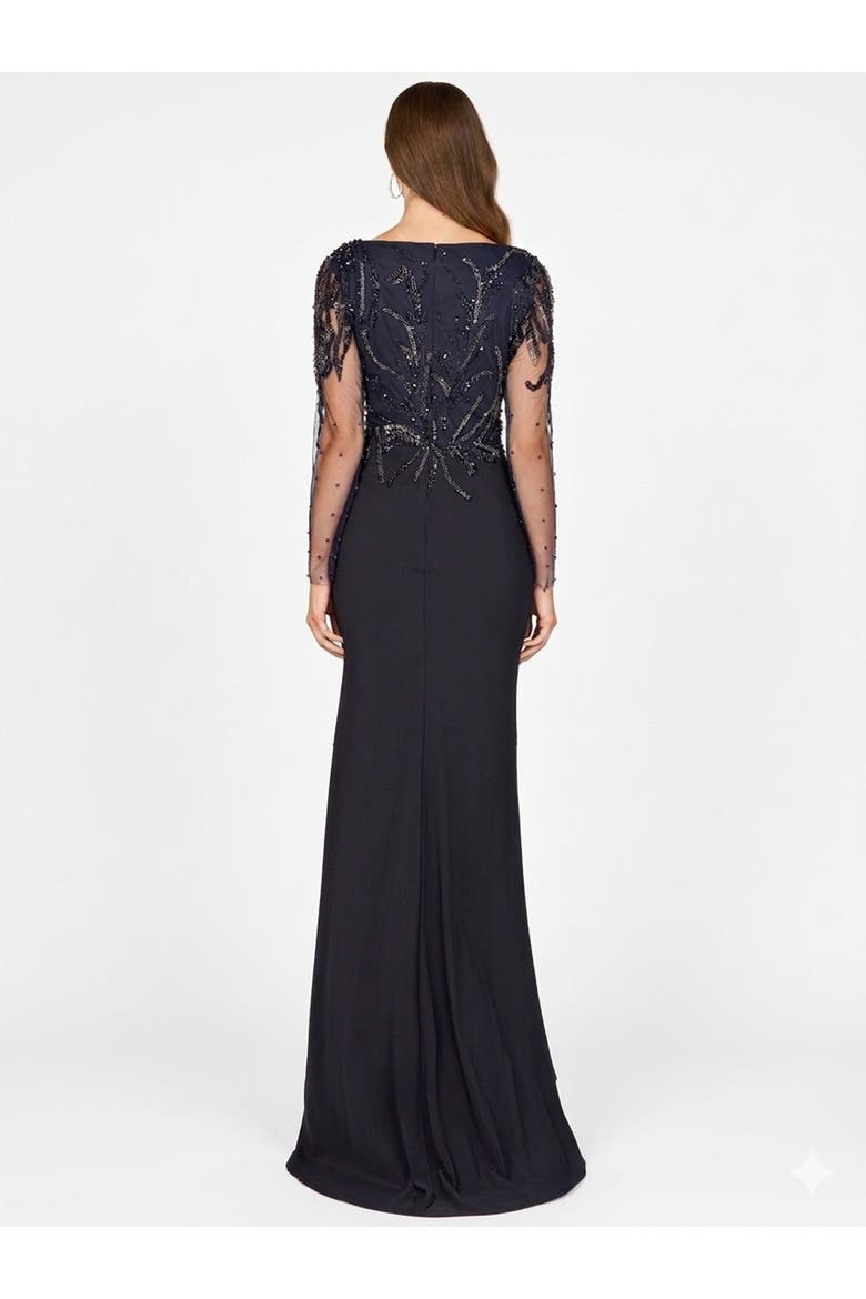 Long Sleeve Knit Gown, Alternate, color, Navy