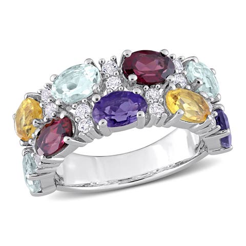 Multi-Gemstone Band Ring Sterling Silver