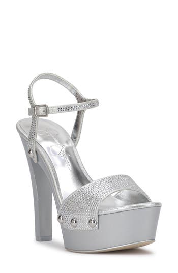 Jessica Simpson Calenta 2 Womens Rhinestone Faux Leather Platform Heels