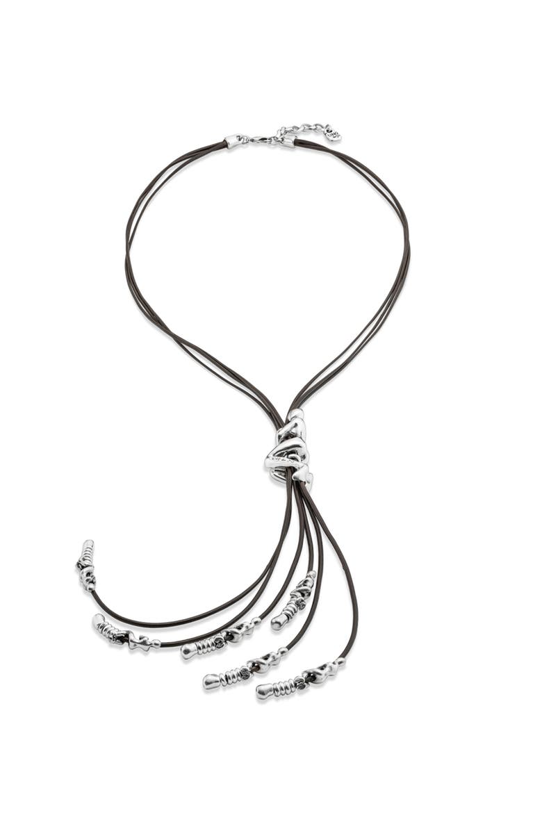 Sterling silver-plated leather necklace, Main, color, Silver