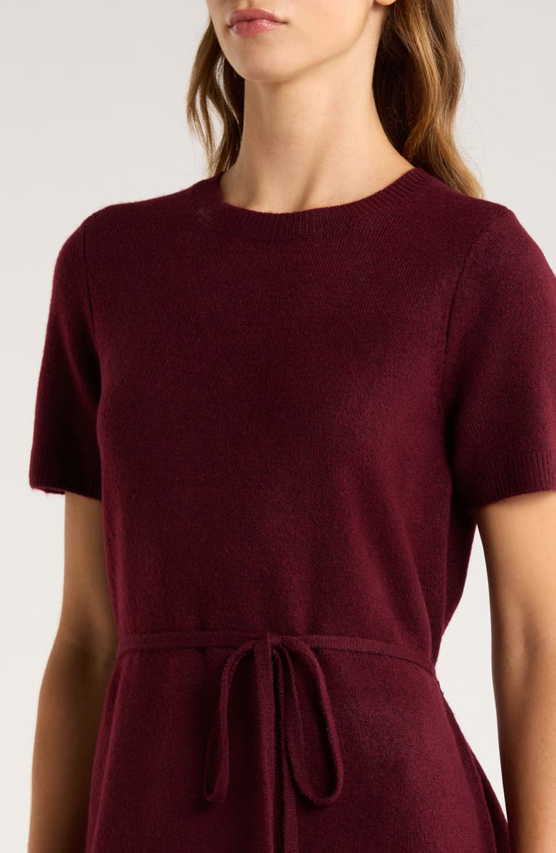 Halogen<sup>®</sup> Short Sleeve Tie Waist Sweater Dress, Alternate, color, Wine