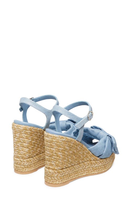 Stuart Weitzman Sofia Denim Bow Wedge Espadrille Sandals In Denim Silver