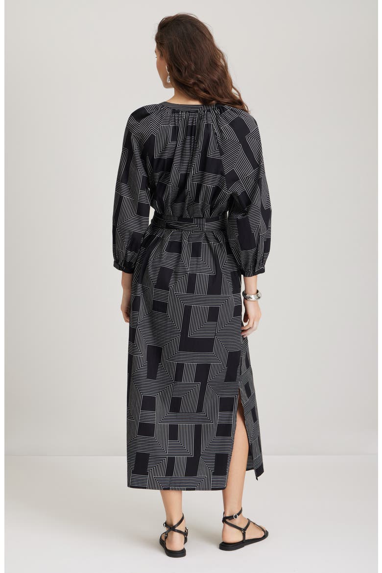 Long Sleeve Belted Cotton Poplin Maxi Dress, Alternate, color, BLACK- IVORY STRIPE MIX